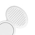 A tactile fidget spinner in white, featuring a smooth side and a textured side with small raised bumps.