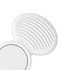 A tactile fidget spinner in white, featuring textured surfaces and a circular base, along with a logo.