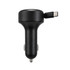 A black retractable car charger with a USB-C connector and a two-prong attachment for vehicle use.