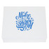 A white magnetic gift box featuring blue decorative text and water splash designs.