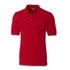 A red men's polo shirt with a collar and three buttons, featuring a logo.