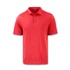 A red men's polo shirt with a collar and three buttons, featuring a logo on the chest area.