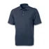 A navy blue short-sleeved polo shirt with a collar and a logo.