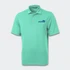 A mint green polo shirt featuring a logo on the front and a classic collar design.