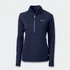 A navy half-zip women's jacket with long sleeves, featuring a small logo on the chest.