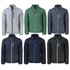 A collection of Cutter & Buck Rainier men's jackets in grey, green, navy, black, and blue. Each jacket has a distinctive pocket design.