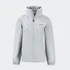 A light grey women's full zip jacket featuring a collar and side pockets, with a branding logo on the front.