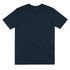 A plain navy blue women's T-shirt featuring a round neckline and short sleeves, with a branding logo.