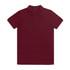 A maroon polo shirt with a collar and three buttons, featuring a logo on the chest.