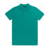 A teal polo shirt featuring a classic collar and short sleeves, with a logo on the chest.
