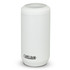 A drink bottle in white with a logo, designed as a can cooler, featuring a cylindrical shape.