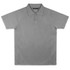 A grey polo shirt featuring a collar and buttons, with a logo on the chest area.