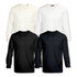 Four long sleeve crew shirts in black, white, and off-white, featuring a logo on each.