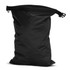 A black lightweight dry bag with a top strap and a secure closure. It has a simple design and features a logo.