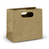 A medium, landscape-shaped die-cut paper bag in a natural brown colour, featuring cut-out handles.