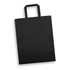 A large black flat handle paper bag with a straightforward design. It features a sturdy handle and a smooth surface.