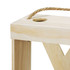 A light wooden wine crate with a handle, featuring a circular hole on the top.