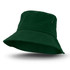 A green bucket hat with a wide brim and an eyelet detail. It features a simple design without any visible branding.