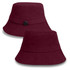 A burgundy bucket hat with a classic wide brim and a decorative accent. The hat features a logo on the side.