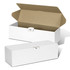 A white die cut box with a locking lid, featuring an open and closed position, showing a beige interior.