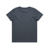 A grey kids' t-shirt with a simple design and a logo on the back.