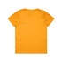 A yellow kids' T-shirt featuring short sleeves and a plain back. It has a logo on one side.