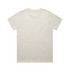 A plain cream-coloured T-shirt, short-sleeved, featuring a round neck and a logo on the label.