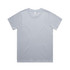 A light blue T-shirt with short sleeves and a round neckline, featuring a logo.