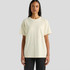 A light yellow T-shirt with short sleeves and a relaxed fit, featuring a logo on it.