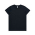 A black basic t-shirt featuring a round neck and short sleeves, with a logo on the label.