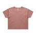 A crop tee in a muted pink colour with a rounded neckline and short sleeves. Features a logo on the label.