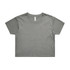 A grey crop tee with a rounded neckline and short sleeves, featuring a branded label inside.