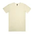 A plain cream T-shirt with a round neck and short sleeves. It features a logo in the neckline area.
