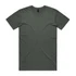 A green T-shirt with a round neckline and short sleeves, featuring a logo on the label.