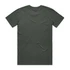 A green t-shirt with a smooth texture and a plain back, featuring a logo at the neckline.