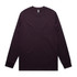 A long-sleeve tee in a deep purple colour, featuring a simple design and a logo on the neckline.