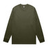A long-sleeve T-shirt in olive green, featuring a crew neck and a simple design. It has a logo on the label.