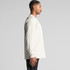 A long-sleeve, cream-coloured t-shirt with a logo on the side, displayed on a model from the profile.