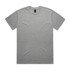 A grey t-shirt with short sleeves, featuring a brand logo on the label.