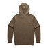 A brown hoodie with a hood, featuring a plain back design. It includes a logo at the base.