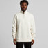 A light cream half zip crew jumper with a high collar, featuring a logo on the chest.