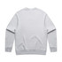 A light grey jumper with a crew neck and long sleeves, featuring a logo on the back.