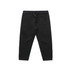 Black kids' track pants featuring a waistband with a drawstring and side pockets.