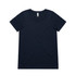 A navy blue T-shirt featuring a simple design and a round neckline. The shirt has a logo on the label.