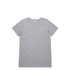 A grey t-shirt with a classic crew neck and short sleeves, featuring a logo on the label.
