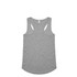 A grey racerback singlet featuring a rounded hem and a logo on the label.