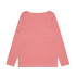 A long-sleeve T-shirt featuring a red and white striped pattern. The back view displays the shirt’s design and neckline.