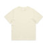 A plain cream-coloured T-shirt with short sleeves and a crew neck. It features a logo on the inside label.