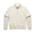 A cream half zip crew jumper with a smooth texture and long sleeves, featuring a logo on the front.