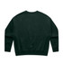 A dark green crew jumper with a simple design and a plain back. It features long sleeves and a round neckline.